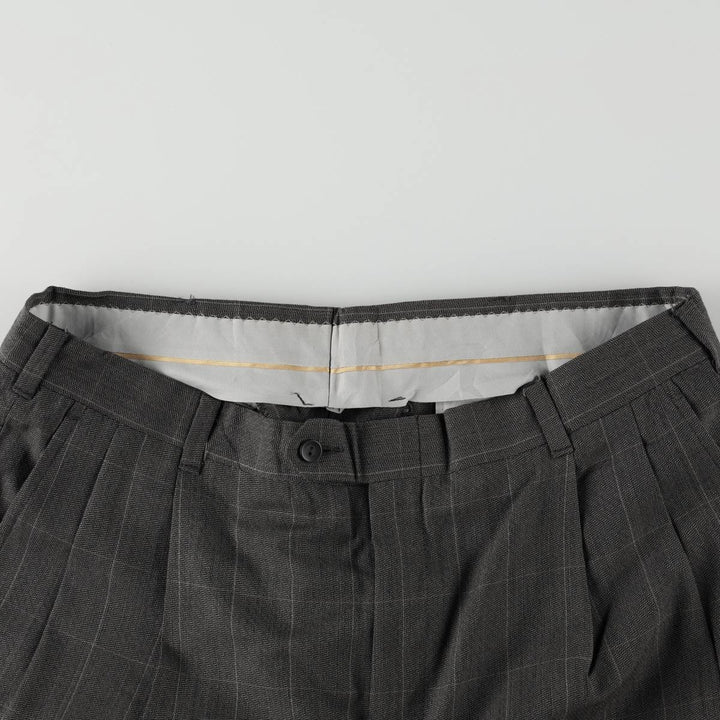 ~90'S Check Pattern All-Over Print Two-Pleat Slacks Pants Men's W34 Equivalent Vintage unclear gray type Vintage Second Hand