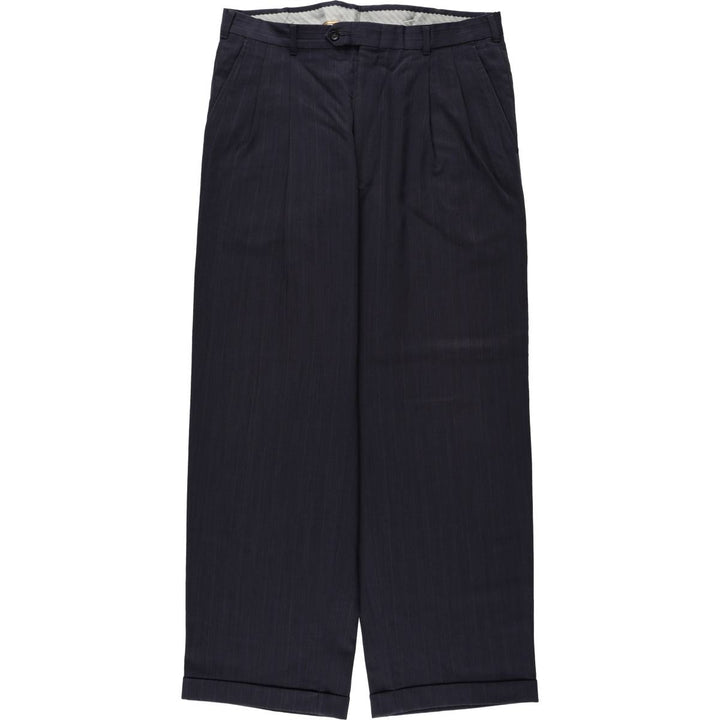 ~90'S Stripe Pattern Two-pleat Slacks Pants Men's W34 Vintage unclear navy blue type Vintage Second Hand
