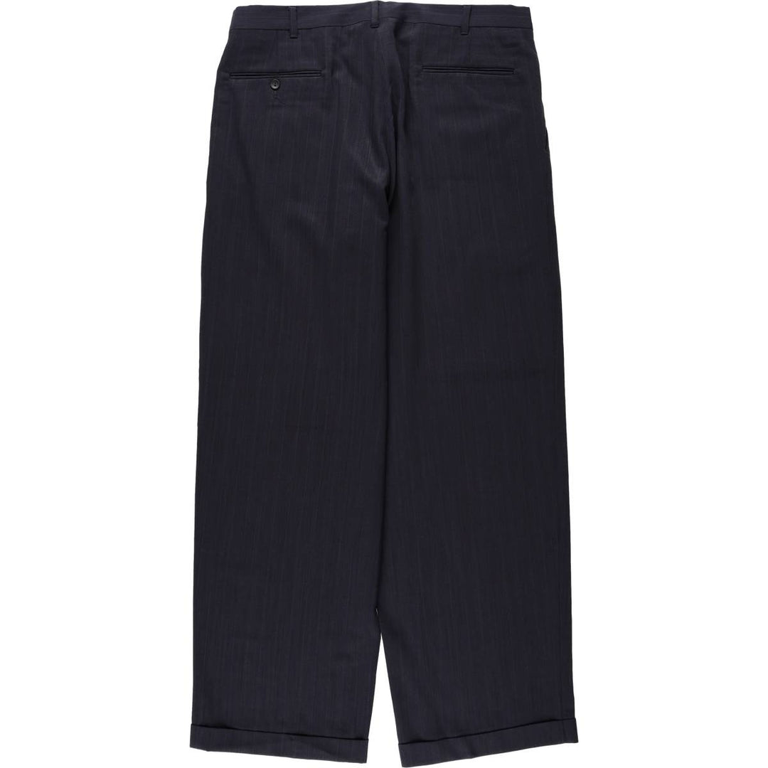 ~90'S Stripe Pattern Two-pleat Slacks Pants Men's W34 Vintage unclear navy blue type Vintage Second Hand