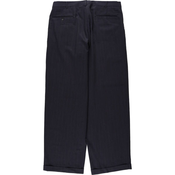 ~90'S Stripe Pattern Two-pleat Slacks Pants Men's W34 Vintage unclear navy blue type Vintage Second Hand