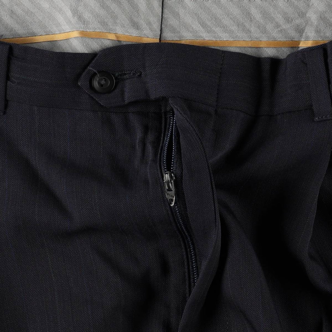 ~90'S Stripe Pattern Two-pleat Slacks Pants Men's W34 Vintage unclear navy blue type Vintage Second Hand