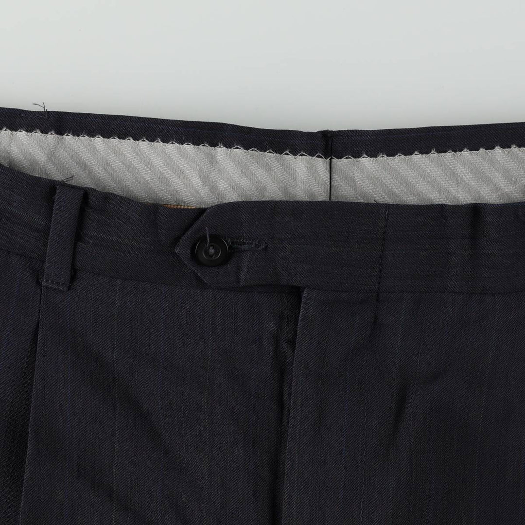 ~90'S Stripe Pattern Two-pleat Slacks Pants Men's W34 Vintage unclear navy blue type Vintage Second Hand