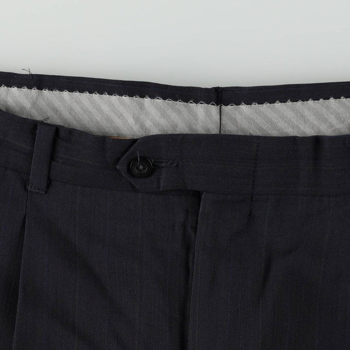 ~90'S Stripe Pattern Two-pleat Slacks Pants Men's W34 Vintage unclear navy blue type Vintage Second Hand