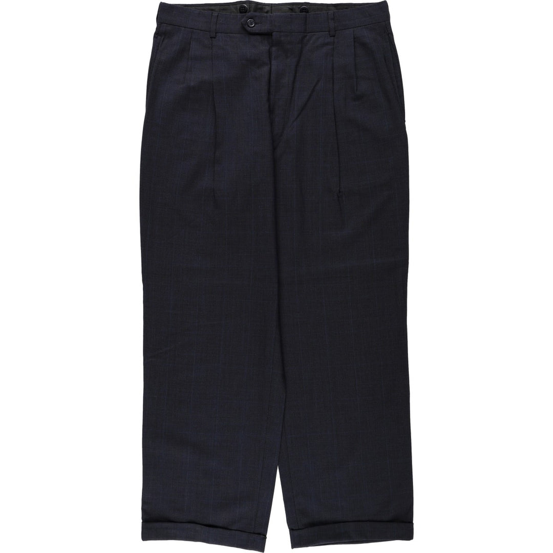 JOS. A. BANK Check Pattern Two-Pleat Wool Trousers, Made in USA, Men's Size W35 (approx.) wool Charcoal Vintage Second Hand