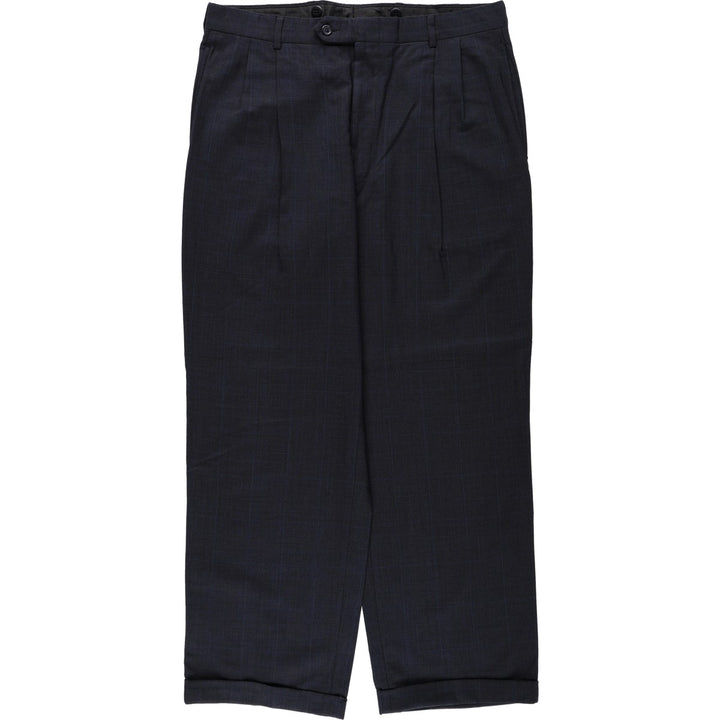 JOS. A. BANK Check Pattern Two-Pleat Wool Trousers, Made in USA, Men's Size W35 (approx.) wool Charcoal Vintage Second Hand