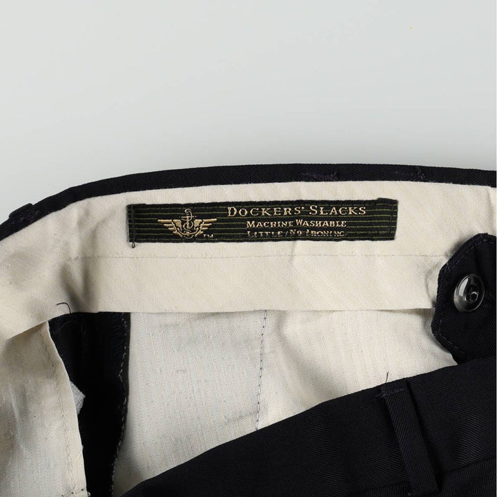 90'S Dockers two-pleat slacks, men's size W34 (approx.), vintage. polyester navy blue type Vintage Second Hand