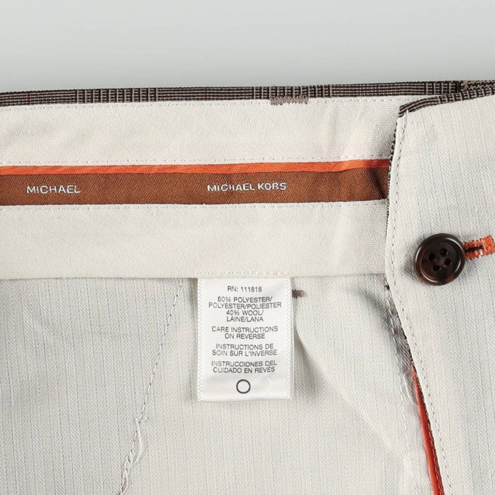 Michael Kors check pattern slacks pants for men, size W35 (approx.) polyester dark chocolate Vintage Second Hand