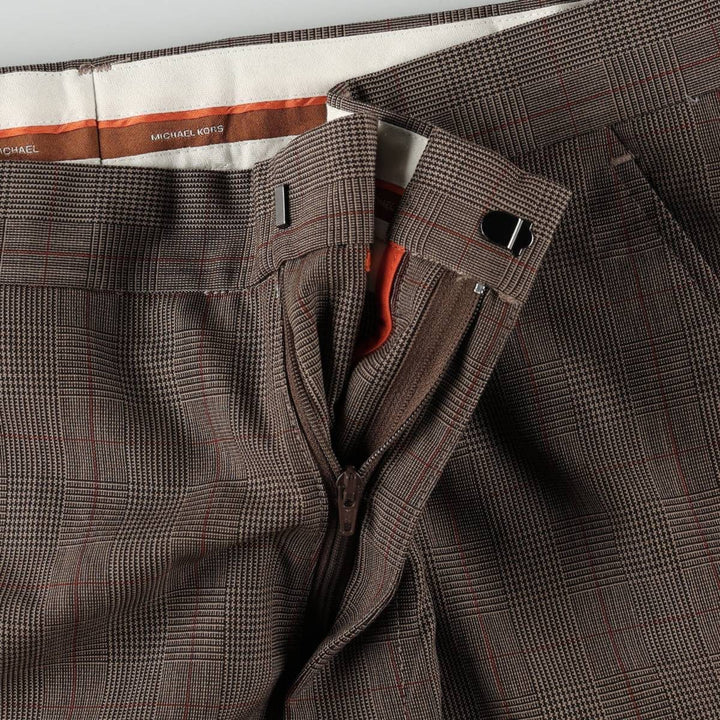 Michael Kors check pattern slacks pants for men, size W35 (approx.) polyester dark chocolate Vintage Second Hand