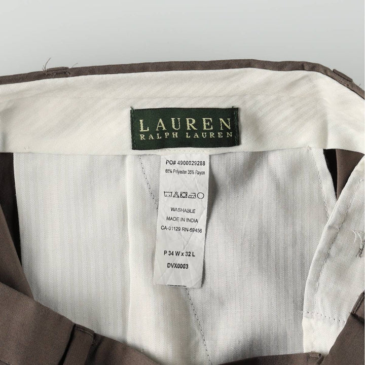 Ralph Lauren LAUREN Two-pleat Slacks, Men's, Size W34 polyester brown type Vintage Second Hand