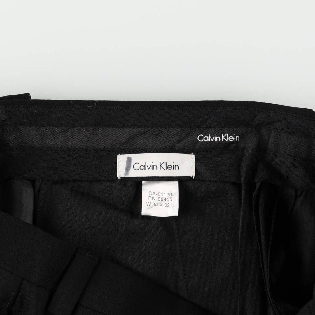 Calvin Klein wool trousers, single pleat, men's size W34 (approx.) wool black type Vintage Second Hand