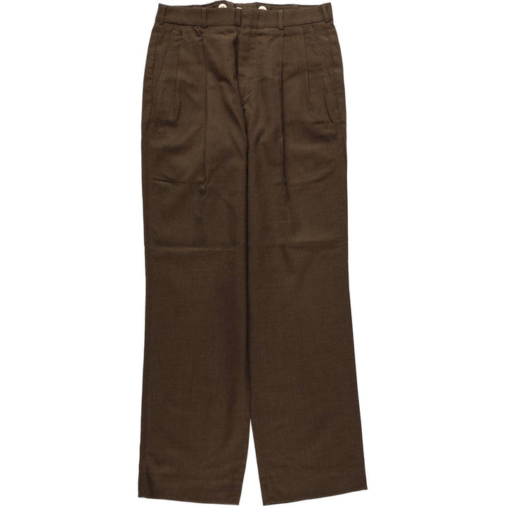 80s-90'S Lands' End Two-Pleat Wool Trousers, Made in USA, Men's Size W30 (approx.), Vintage wool brown type Vintage Second Hand