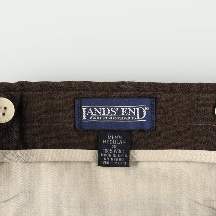 80s-90'S Lands' End Two-Pleat Wool Trousers, Made in USA, Men's Size W30 (approx.), Vintage wool brown type Vintage Second Hand