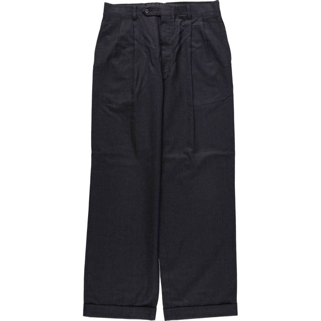 ~1990'S Jos. A. Bank Two-Pleat Check Pattern Wool Trousers/Slacks, Made in USA, Men's Size W31 (approx.) wool navy blue type Vintage Second Hand