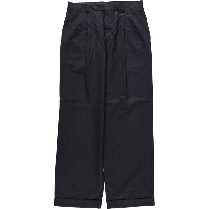 ~1990'S Jos. A. Bank Two-Pleat Check Pattern Wool Trousers/Slacks, Made in USA, Men's Size W31 (approx.) wool navy blue type Vintage Second Hand