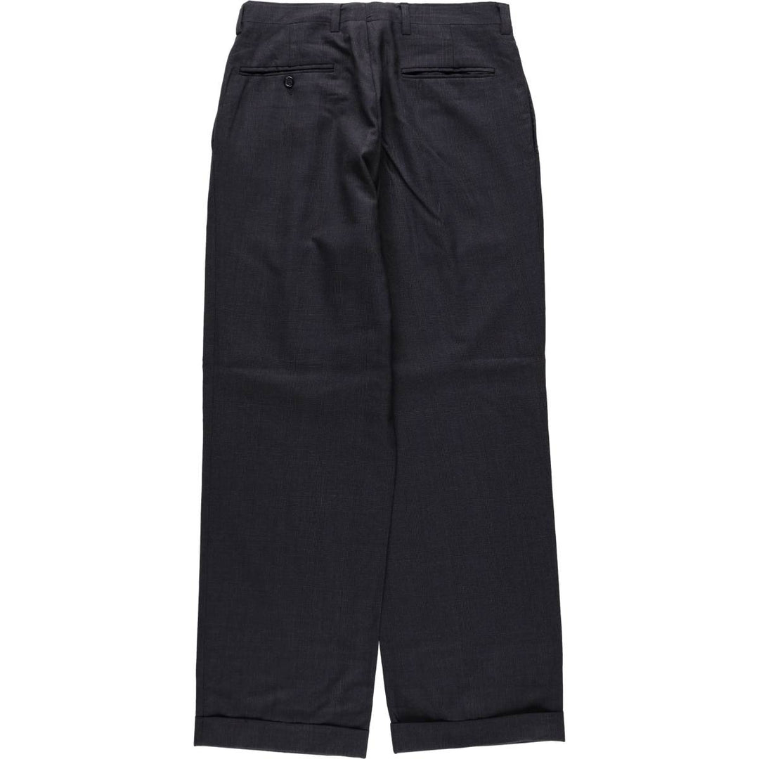 ~1990'S Jos. A. Bank Two-Pleat Check Pattern Wool Trousers/Slacks, Made in USA, Men's Size W31 (approx.) wool navy blue type Vintage Second Hand