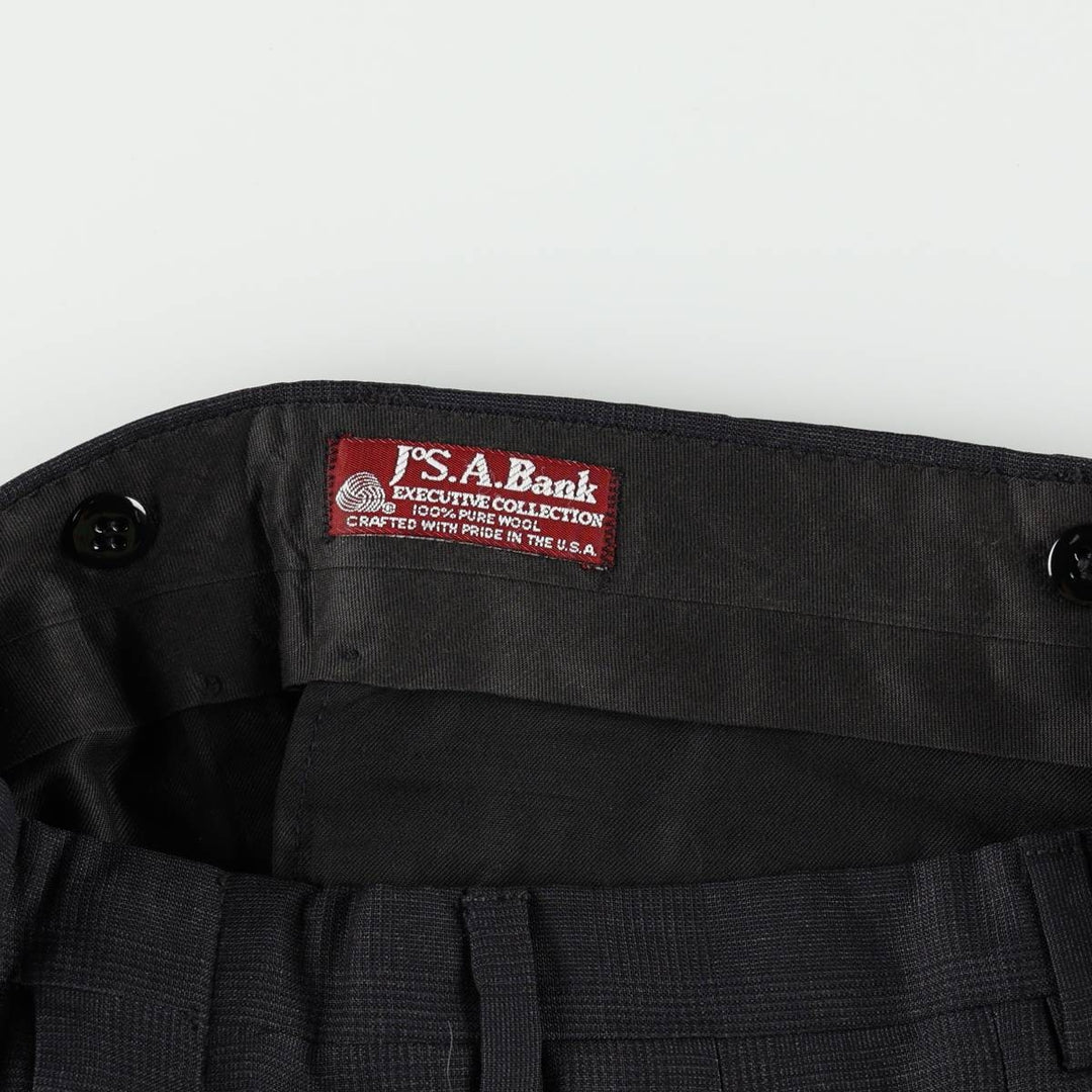 ~1990'S Jos. A. Bank Two-Pleat Check Pattern Wool Trousers/Slacks, Made in USA, Men's Size W31 (approx.) wool navy blue type Vintage Second Hand
