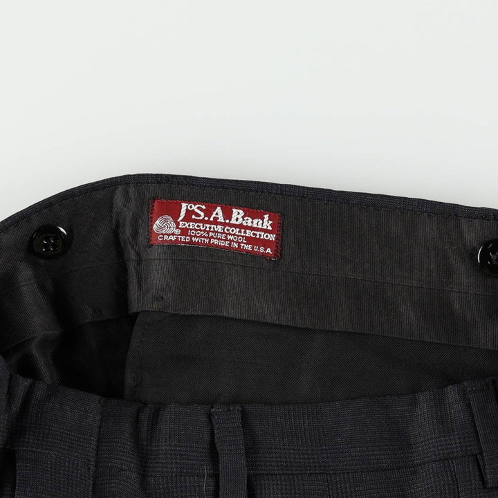 ~1990'S Jos. A. Bank Two-Pleat Check Pattern Wool Trousers/Slacks, Made in USA, Men's Size W31 (approx.) wool navy blue type Vintage Second Hand