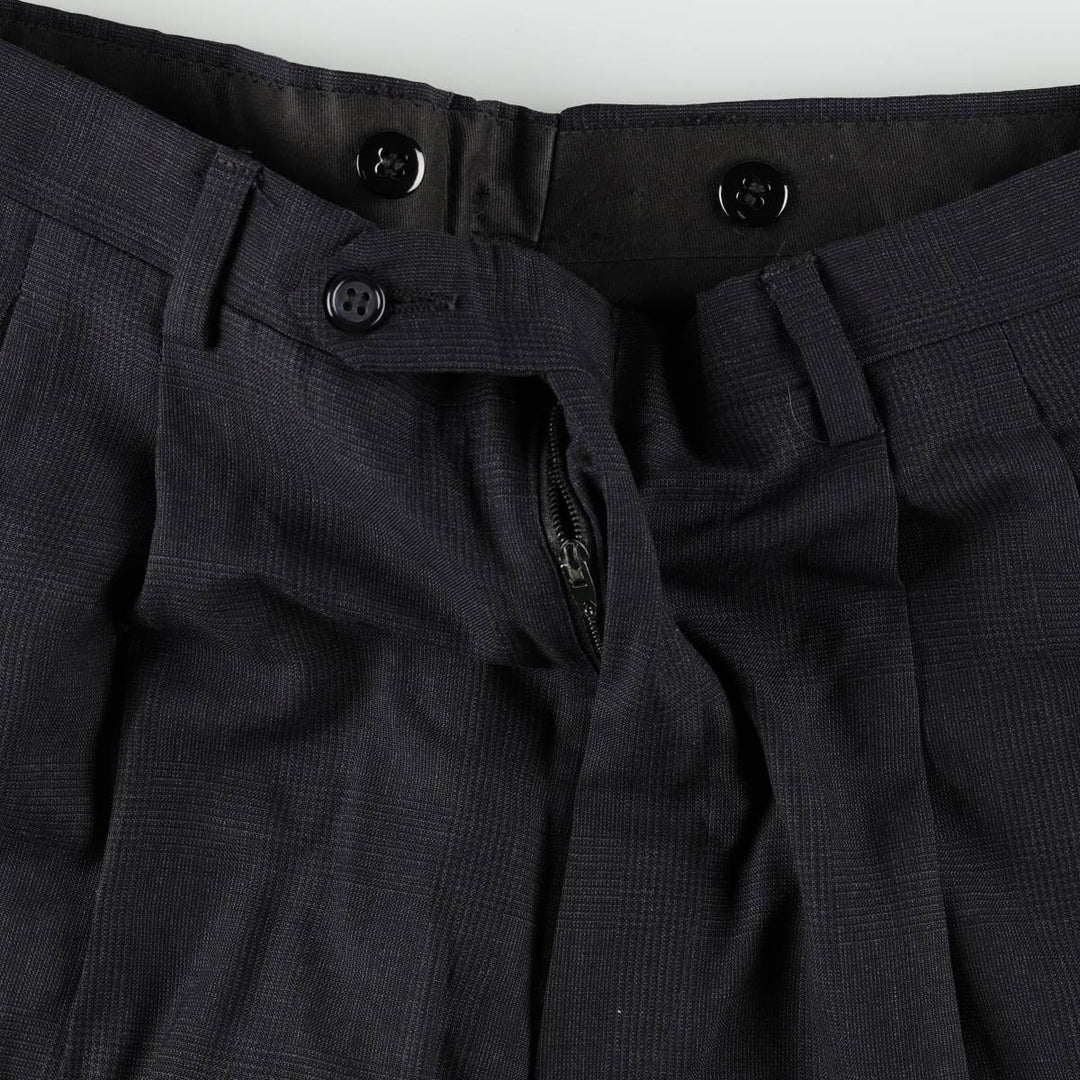 ~1990'S Jos. A. Bank Two-Pleat Check Pattern Wool Trousers/Slacks, Made in USA, Men's Size W31 (approx.) wool navy blue type Vintage Second Hand