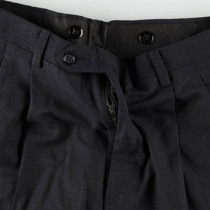 ~1990'S Jos. A. Bank Two-Pleat Check Pattern Wool Trousers/Slacks, Made in USA, Men's Size W31 (approx.) wool navy blue type Vintage Second Hand