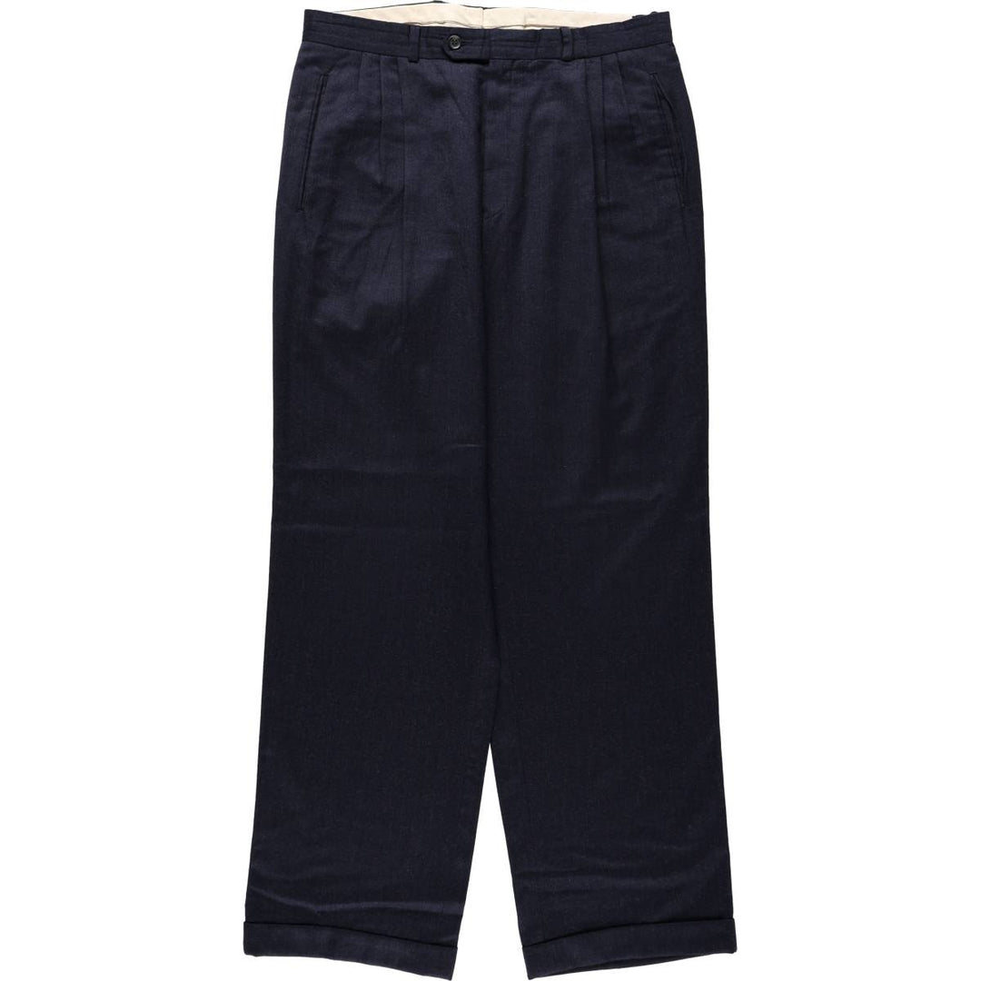 Ralph Lauren CHAPS Three-Pleat Wool Trousers/Slacks, Made in Canada, Men's Size W34 (approx.) wool navy blue type Vintage Second Hand