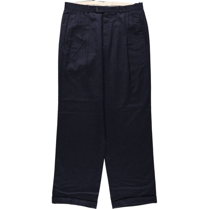 Ralph Lauren CHAPS Three-Pleat Wool Trousers/Slacks, Made in Canada, Men's Size W34 (approx.) wool navy blue type Vintage Second Hand