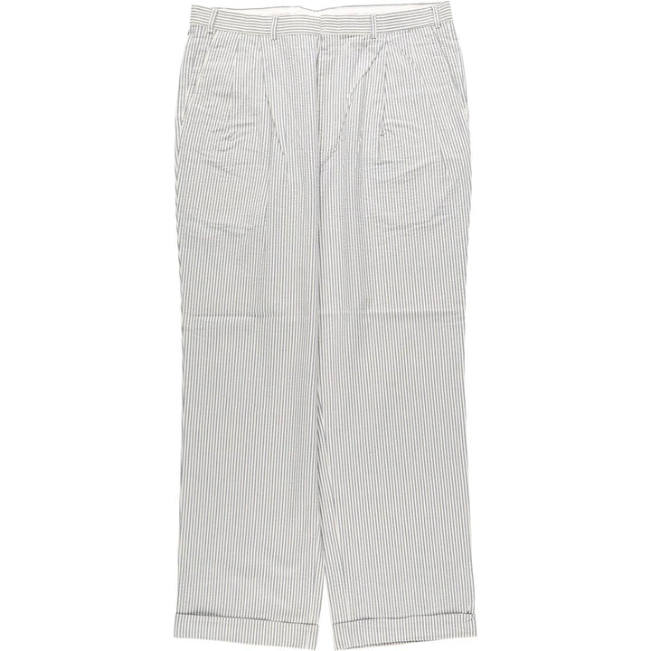 Brooks Brothers Stripe Pattern Two-Pleat Seersucker Cotton Slacks Pants, Men's Size W36 (approx.) cotton navy blue type Vintage Second Hand