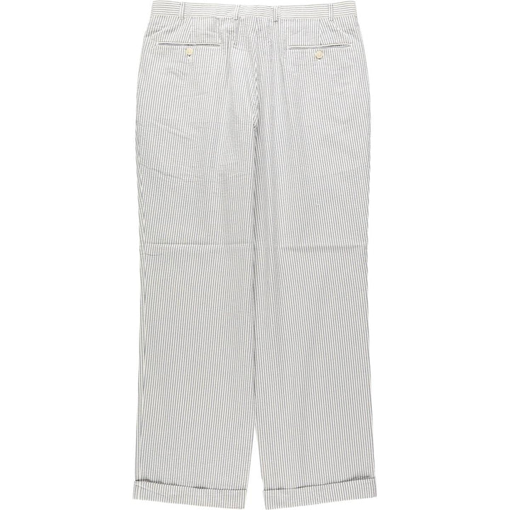 Brooks Brothers Stripe Pattern Two-Pleat Seersucker Cotton Slacks Pants, Men's Size W36 (approx.) cotton navy blue type Vintage Second Hand