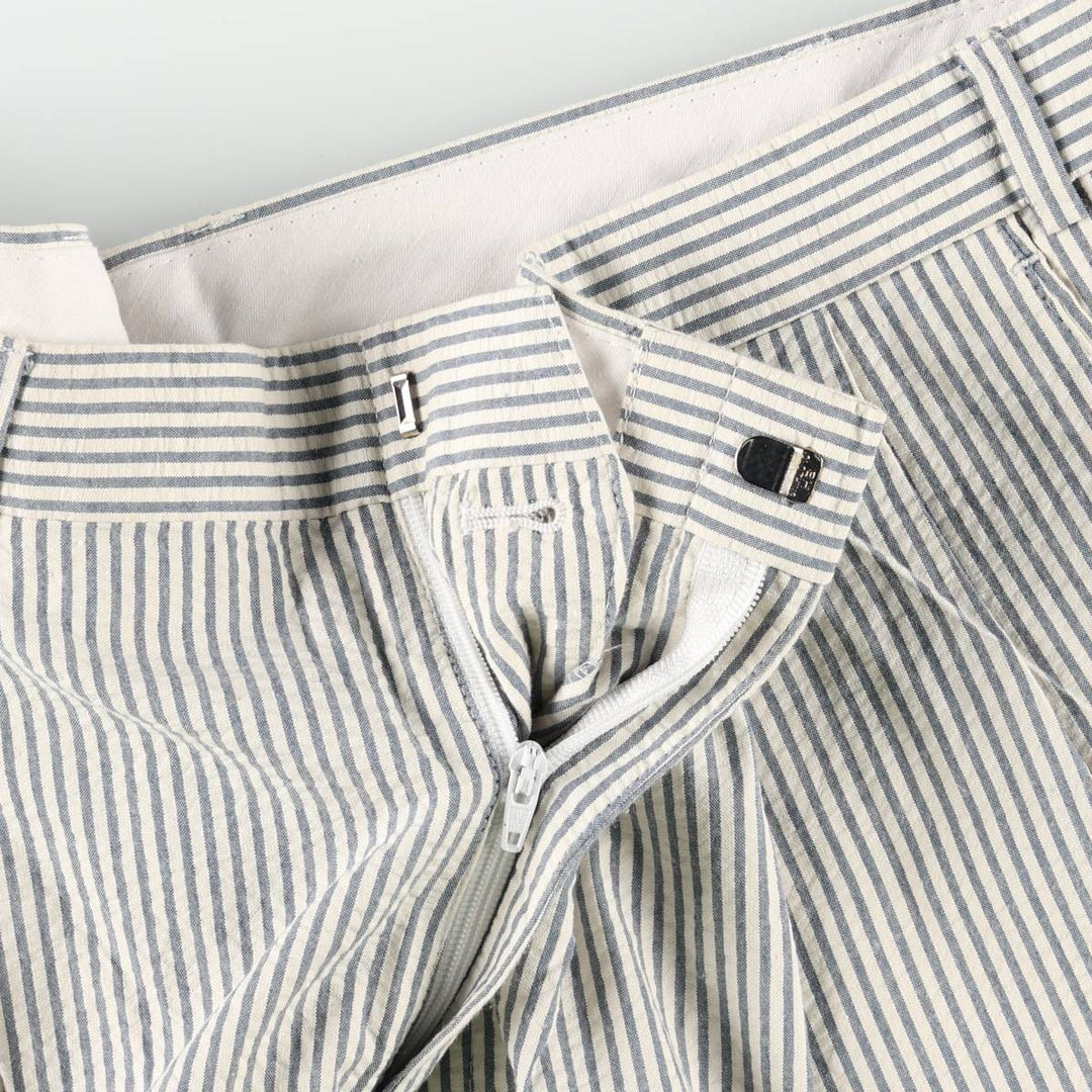 Brooks Brothers Stripe Pattern Two-Pleat Seersucker Cotton Slacks Pants, Men's Size W36 (approx.) cotton navy blue type Vintage Second Hand