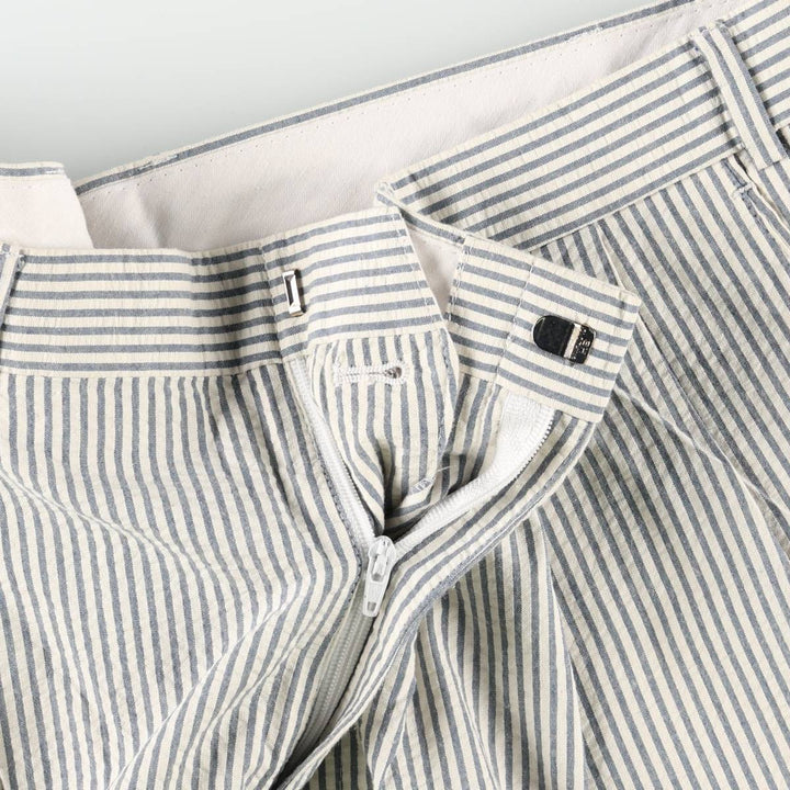Brooks Brothers Stripe Pattern Two-Pleat Seersucker Cotton Slacks Pants, Men's Size W36 (approx.) cotton navy blue type Vintage Second Hand