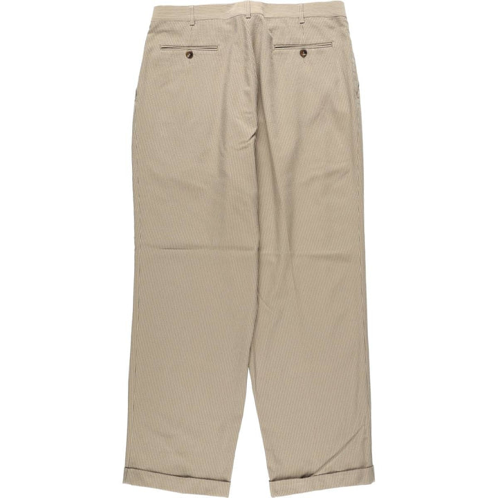 Perry Ellis PORTFOLIO Stripe Pattern Seersucker Two-Pleat Slacks Pants Men's W34 (approx.) polyester Beige type Vintage Second Hand