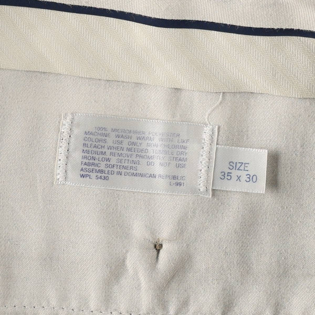 Perry Ellis PORTFOLIO Stripe Pattern Seersucker Two-Pleat Slacks Pants Men's W34 (approx.) polyester Beige type Vintage Second Hand