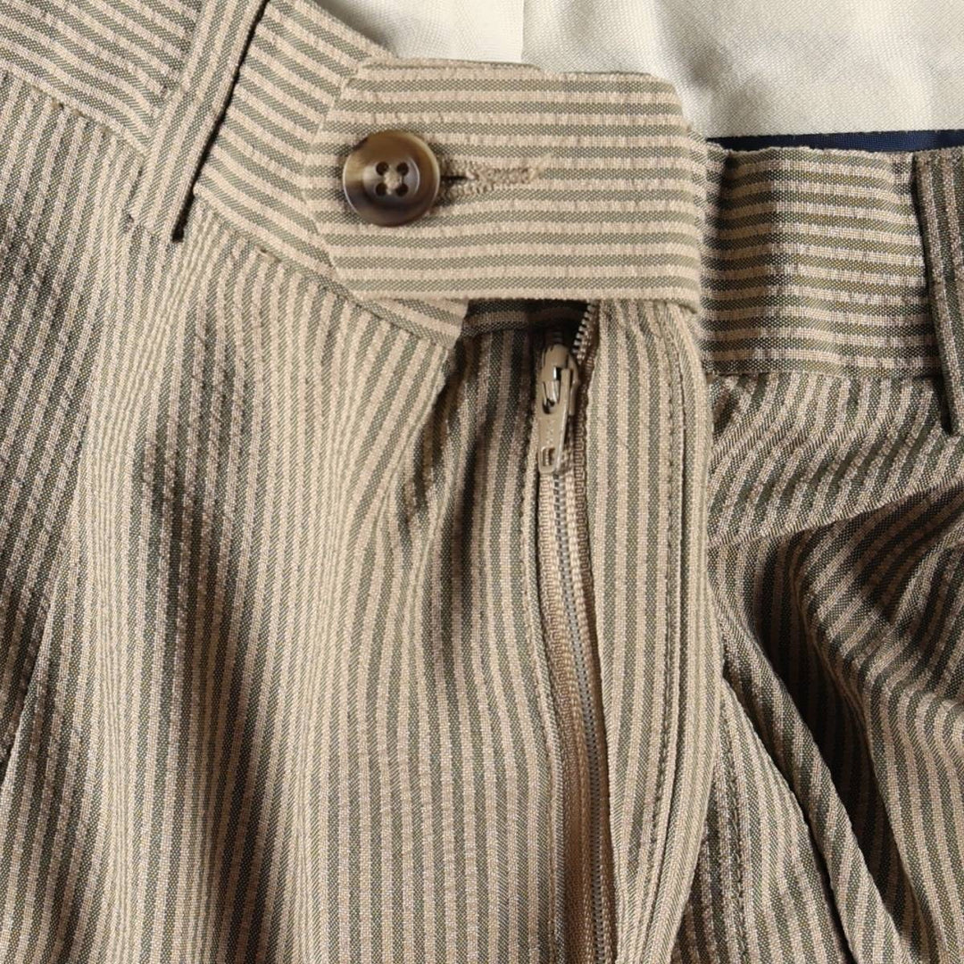 Perry Ellis PORTFOLIO Stripe Pattern Seersucker Two-Pleat Slacks Pants Men's W34 (approx.) polyester Beige type Vintage Second Hand