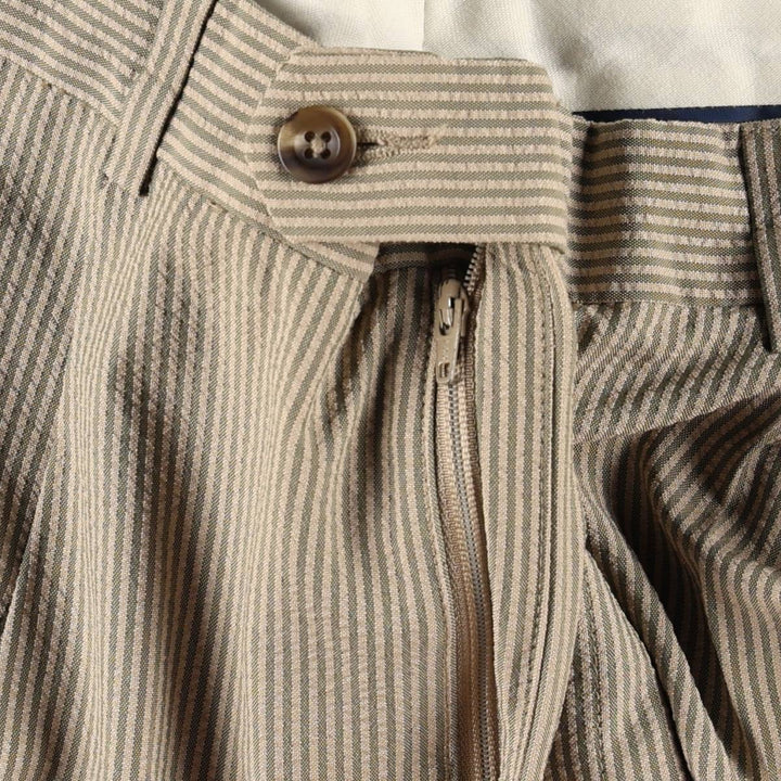 Perry Ellis PORTFOLIO Stripe Pattern Seersucker Two-Pleat Slacks Pants Men's W34 (approx.) polyester Beige type Vintage Second Hand