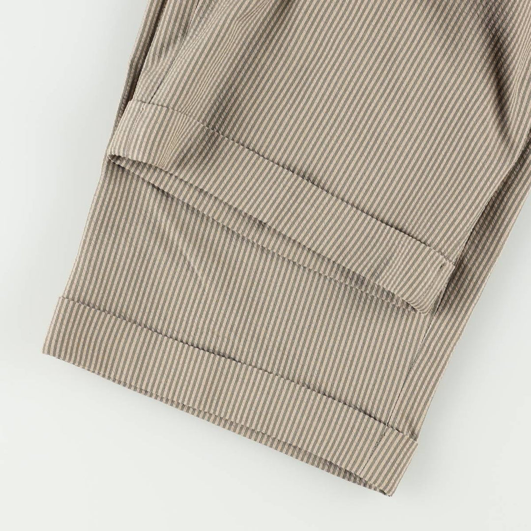 Perry Ellis PORTFOLIO Stripe Pattern Seersucker Two-Pleat Slacks Pants Men's W34 (approx.) polyester Beige type Vintage Second Hand
