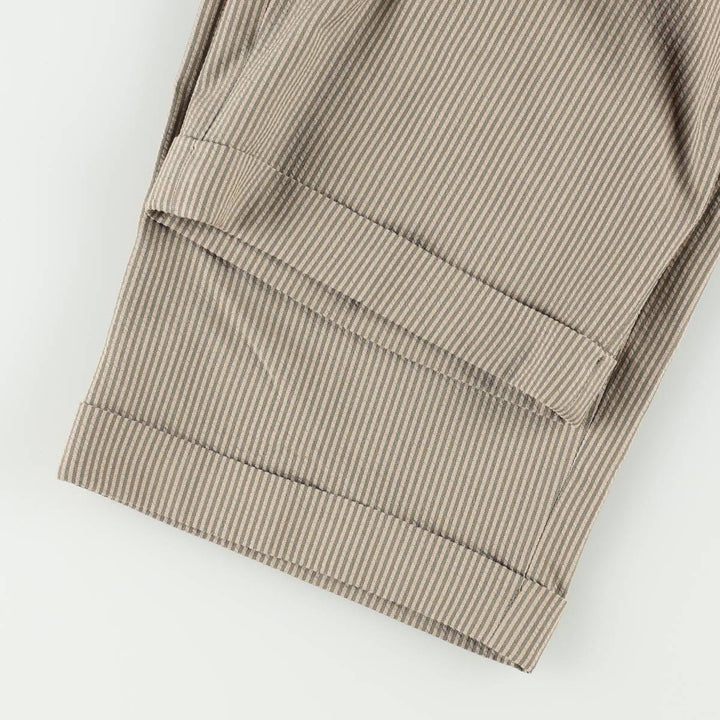 Perry Ellis PORTFOLIO Stripe Pattern Seersucker Two-Pleat Slacks Pants Men's W34 (approx.) polyester Beige type Vintage Second Hand