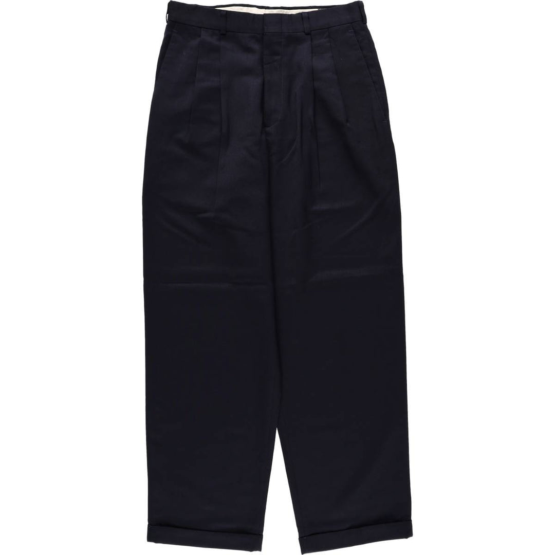 90'S Slates Two-Pleat Poly/Wool Pants, Men's W30 (approx.), Vintage polyester navy blue type Vintage Second Hand