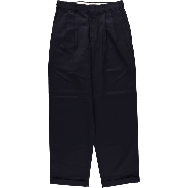 90'S Slates Two-Pleat Poly/Wool Pants, Men's W30 (approx.), Vintage polyester navy blue type Vintage Second Hand