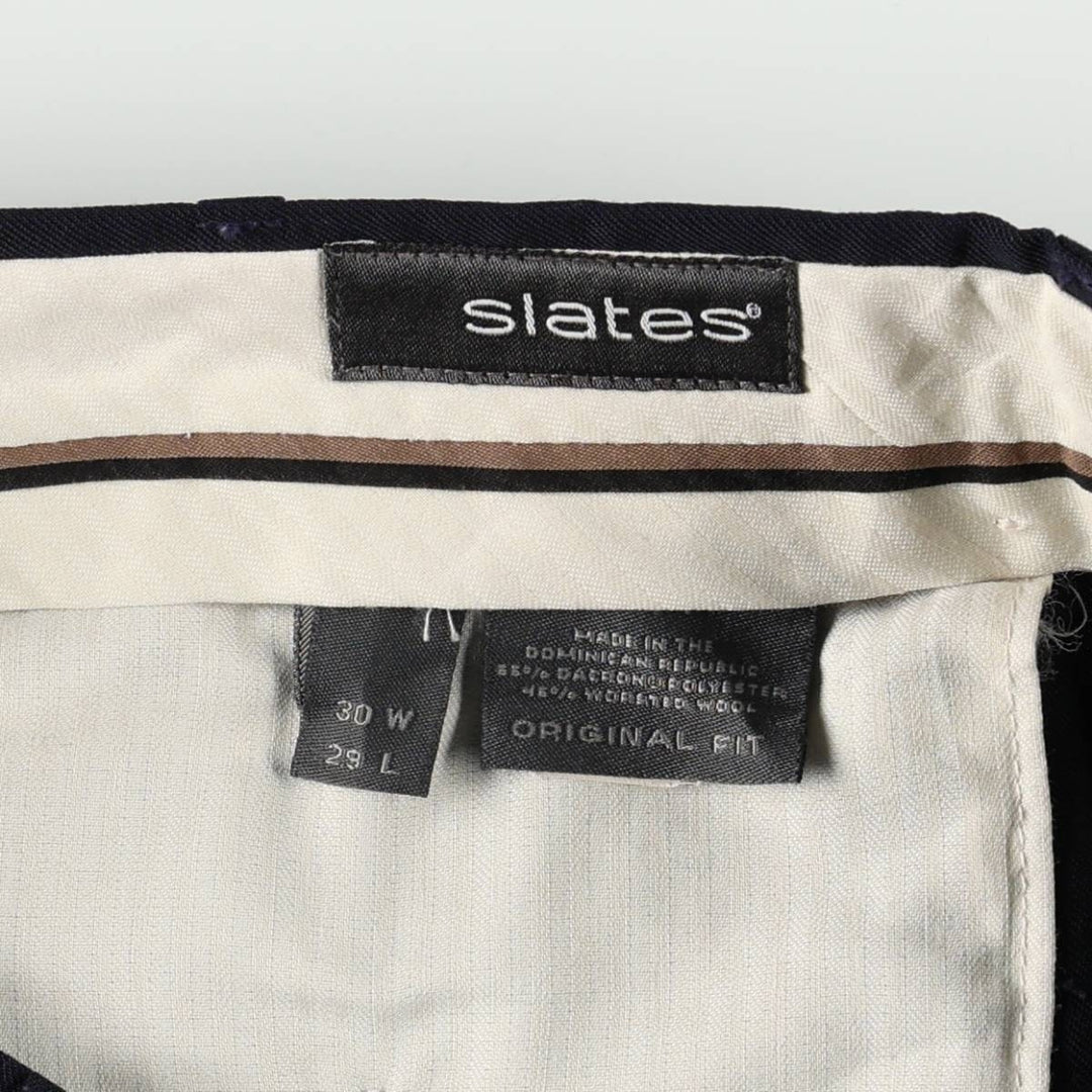 90'S Slates Two-Pleat Poly/Wool Pants, Men's W30 (approx.), Vintage polyester navy blue type Vintage Second Hand