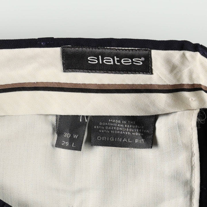 90'S Slates Two-Pleat Poly/Wool Pants, Men's W30 (approx.), Vintage polyester navy blue type Vintage Second Hand