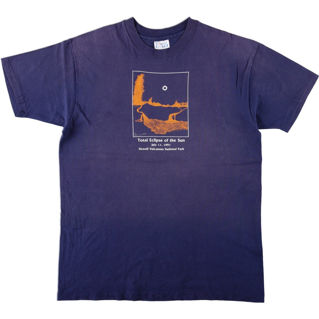 90'S Hanes BEEFY-T Printed T-shirt Made in USA Men's XL Vintage cotton navy blue type Vintage Second Hand