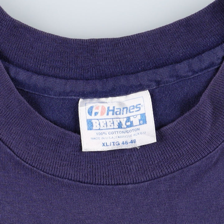 90'S Hanes BEEFY-T Printed T-shirt Made in USA Men's XL Vintage cotton navy blue type Vintage Second Hand