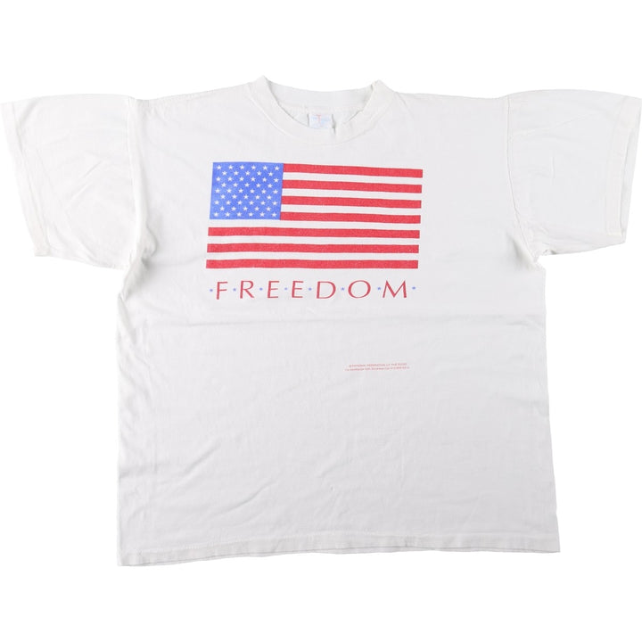 80'S SHORT HILLS TEE American flag print t-shirt, men's size XL equivalent, vintage. cotton white type Vintage Second Hand