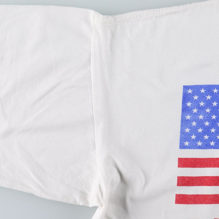 80'S SHORT HILLS TEE American flag print t-shirt, men's size XL equivalent, vintage. cotton white type Vintage Second Hand
