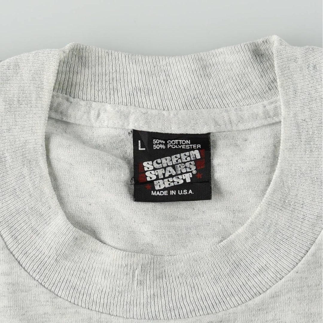 90'S SCREEN STARS Message Print T-Shirt Made in USA Men's L Size Vintage cotton gray type Vintage Second Hand