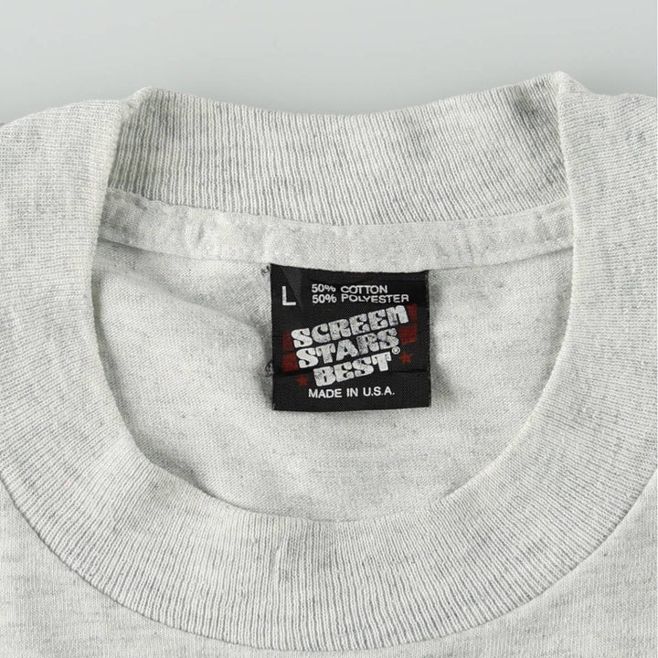 90'S SCREEN STARS Message Print T-Shirt Made in USA Men's L Size Vintage cotton gray type Vintage Second Hand