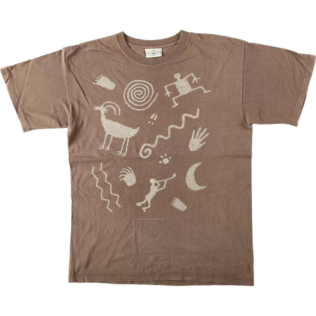 90'S SOFT GOODS Petroglyph Print T-Shirt, Men's Size L (Equivalent), Vintage cotton brown type Vintage Second Hand