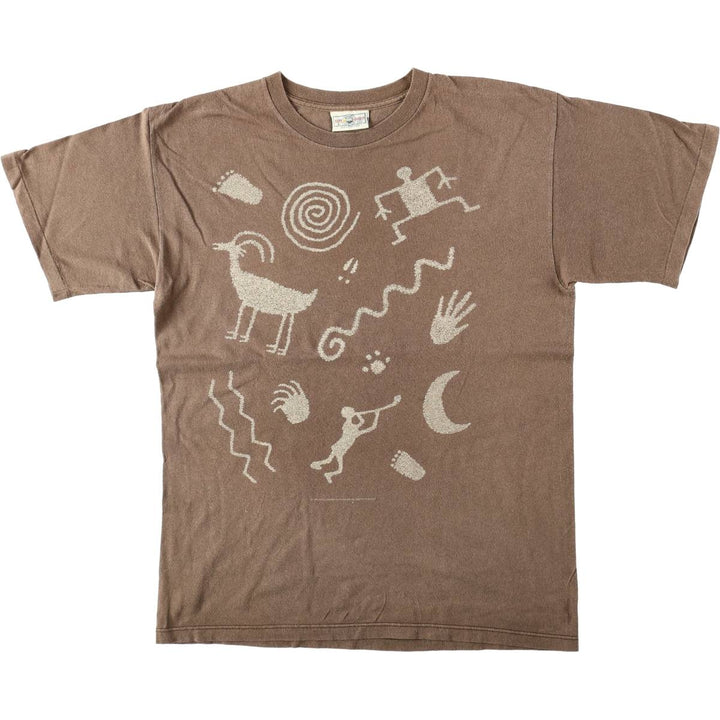 90'S SOFT GOODS Petroglyph Print T-Shirt, Men's Size L (Equivalent), Vintage cotton brown type Vintage Second Hand
