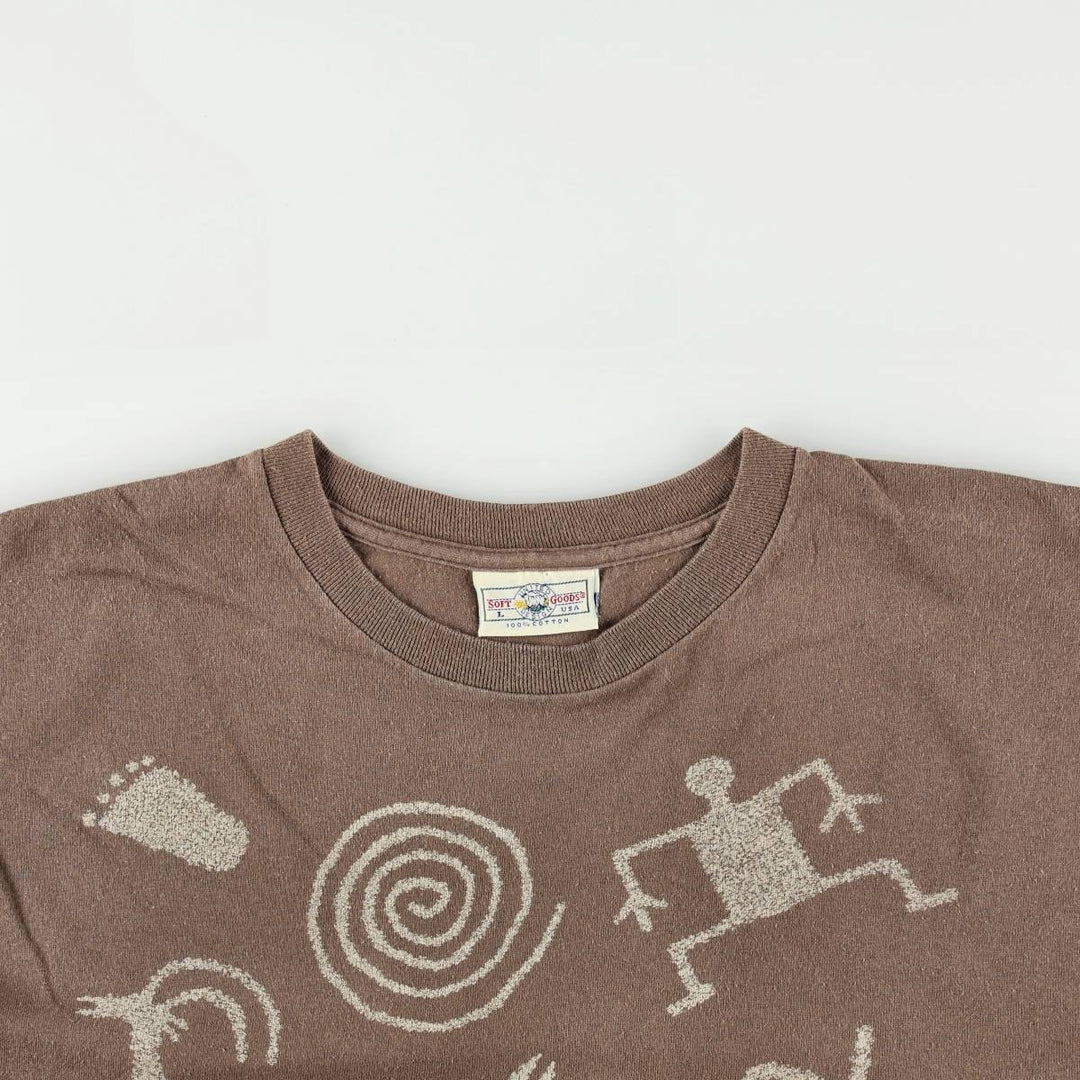 90'S SOFT GOODS Petroglyph Print T-Shirt, Men's Size L (Equivalent), Vintage cotton brown type Vintage Second Hand
