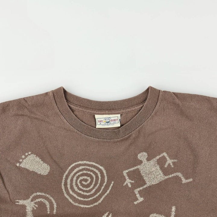 90'S SOFT GOODS Petroglyph Print T-Shirt, Men's Size L (Equivalent), Vintage cotton brown type Vintage Second Hand