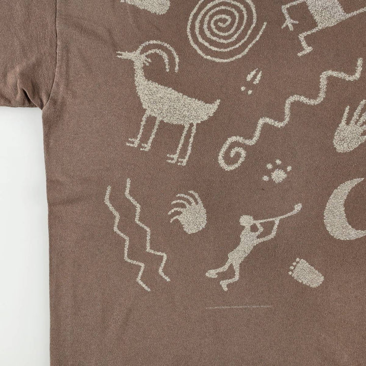 90'S SOFT GOODS Petroglyph Print T-Shirt, Men's Size L (Equivalent), Vintage cotton brown type Vintage Second Hand